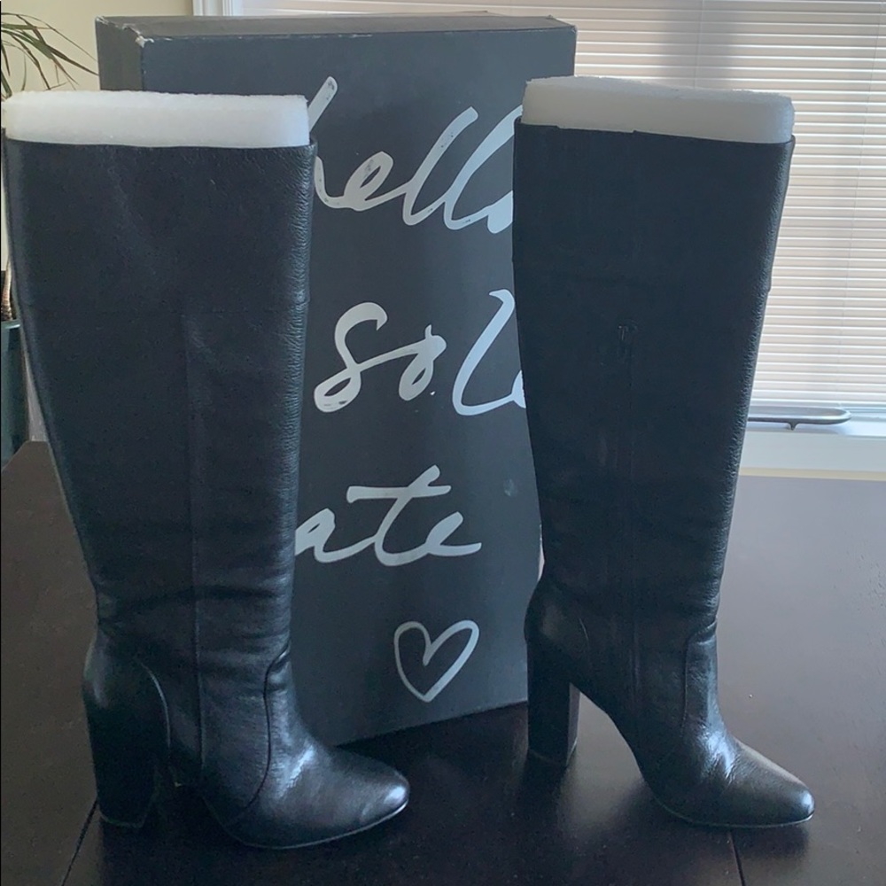 Banana Republic black leather knee high heeled boots 9